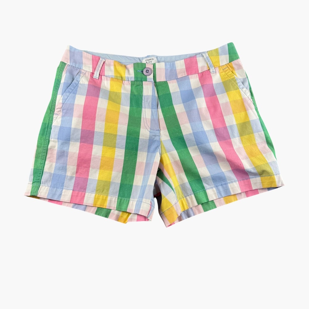 Crown & Ivy Caroline Gingham Shorts Multi Color Plaid Size 8